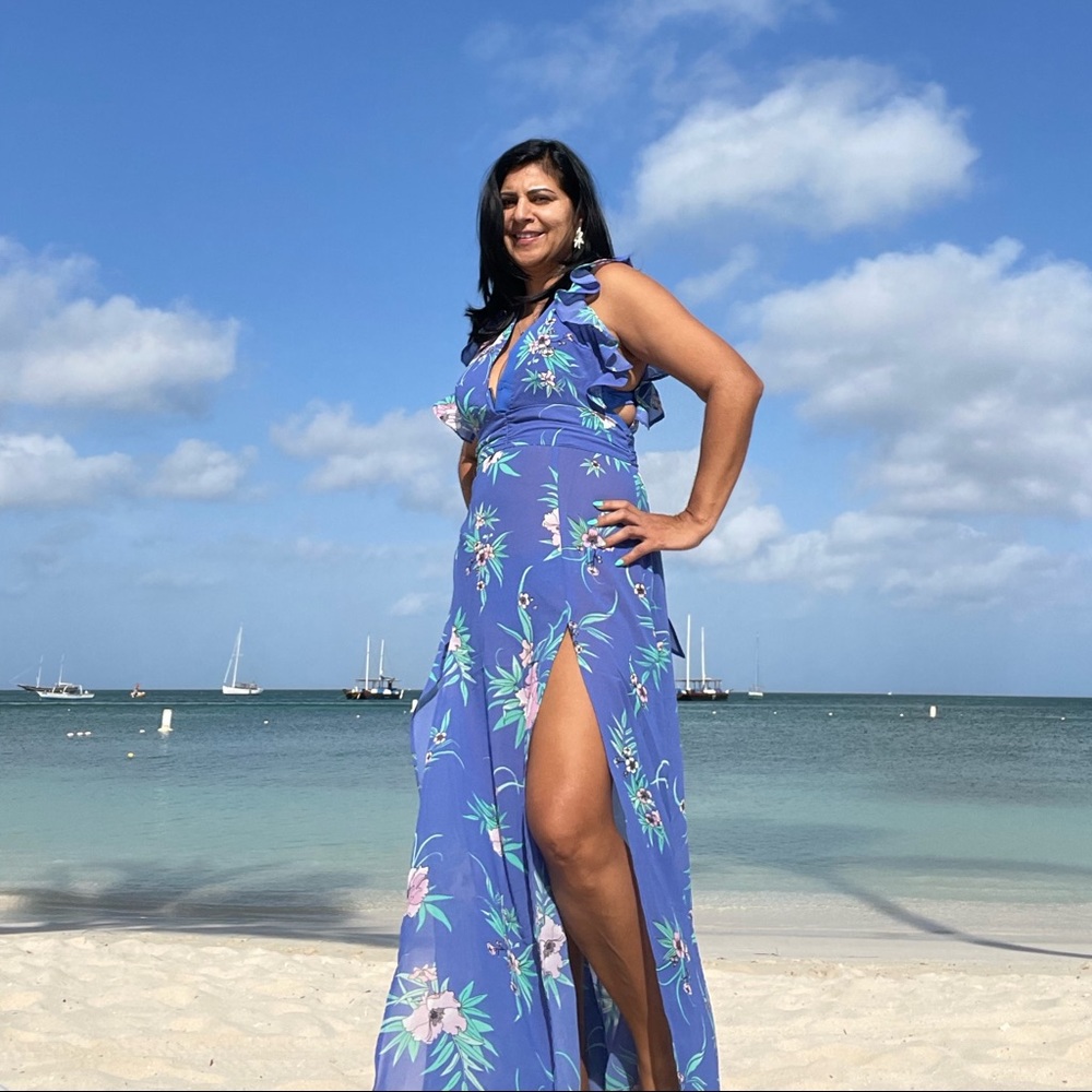 Blue ruffled floral dress/cover up - Picture 6 of 8